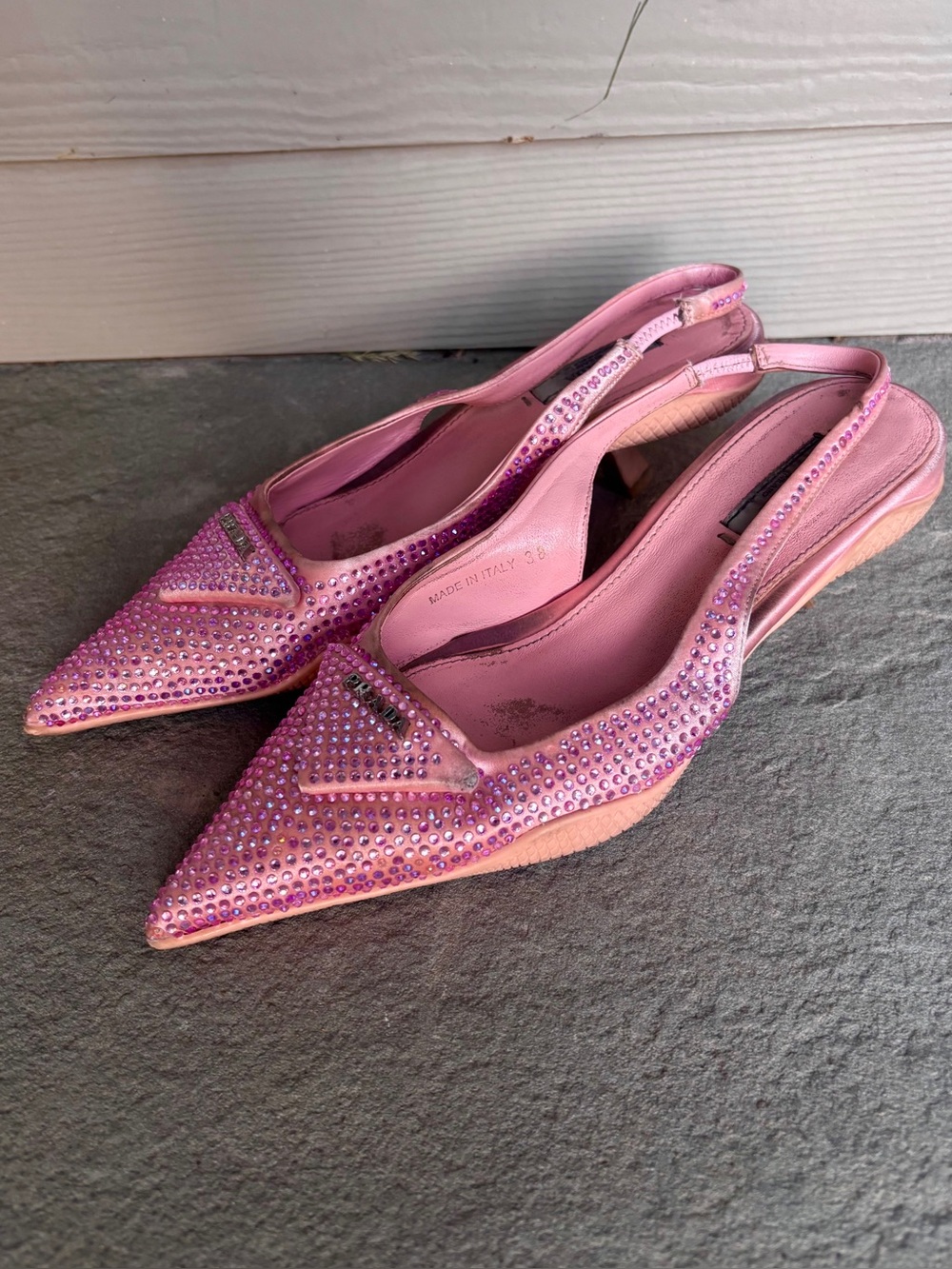 Prada Pink Embellished Pointed Toe Slingback Flats